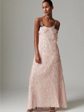 Feather-Trim Blush Maxi Slip Dress - Women's
